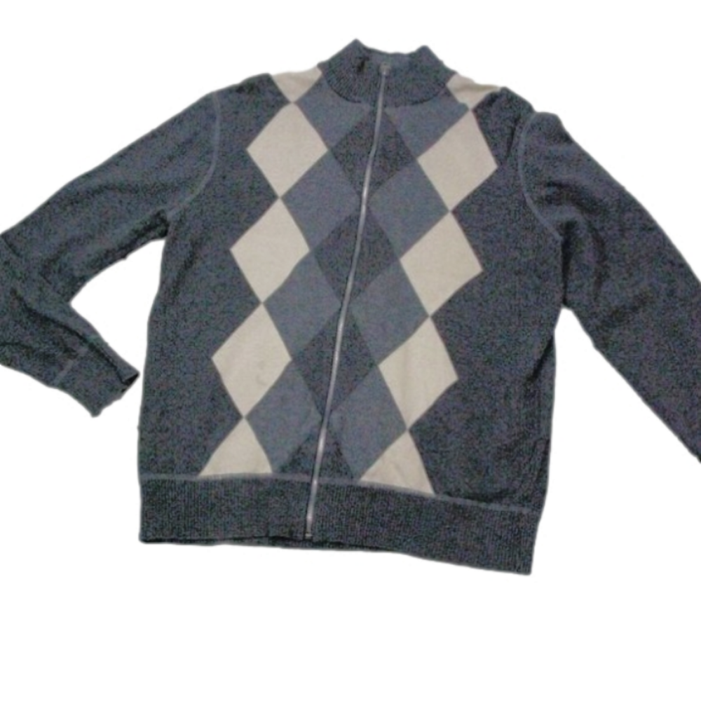 Dockers Argyle Pattern Zip Front Cardigan Size Large